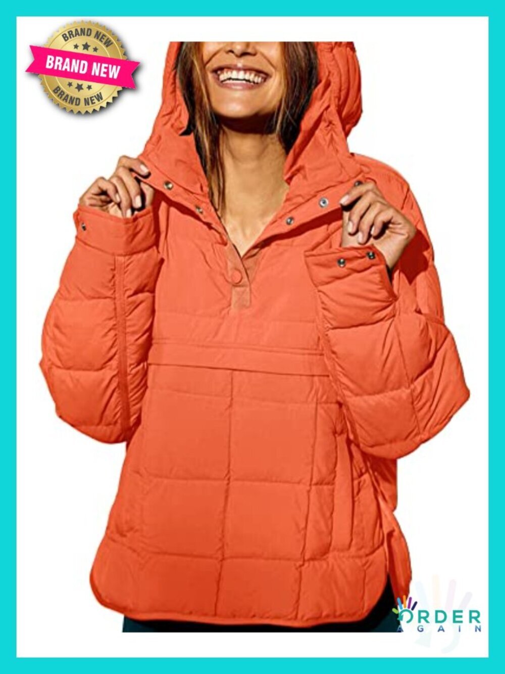 Women's Quilted Pullover Puffer Jacket Packable Hooded Oversize Winter Coat